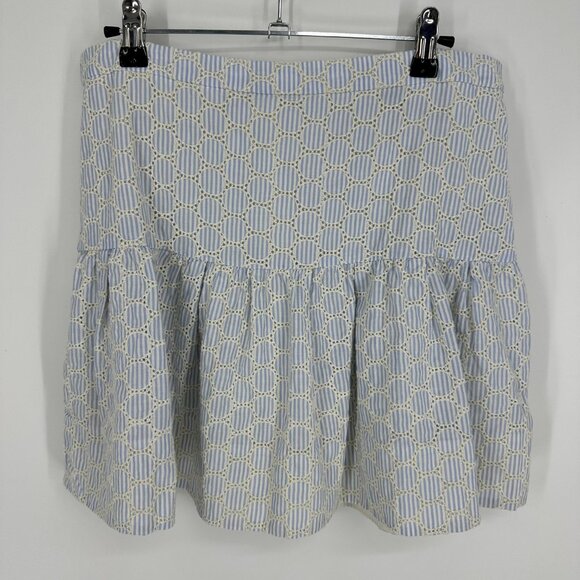 J. Crew Dresses & Skirts - J. Crew Eyelet Mini Skirt 6 Striped Flounce Flare Hem Blue White Preppy Summer